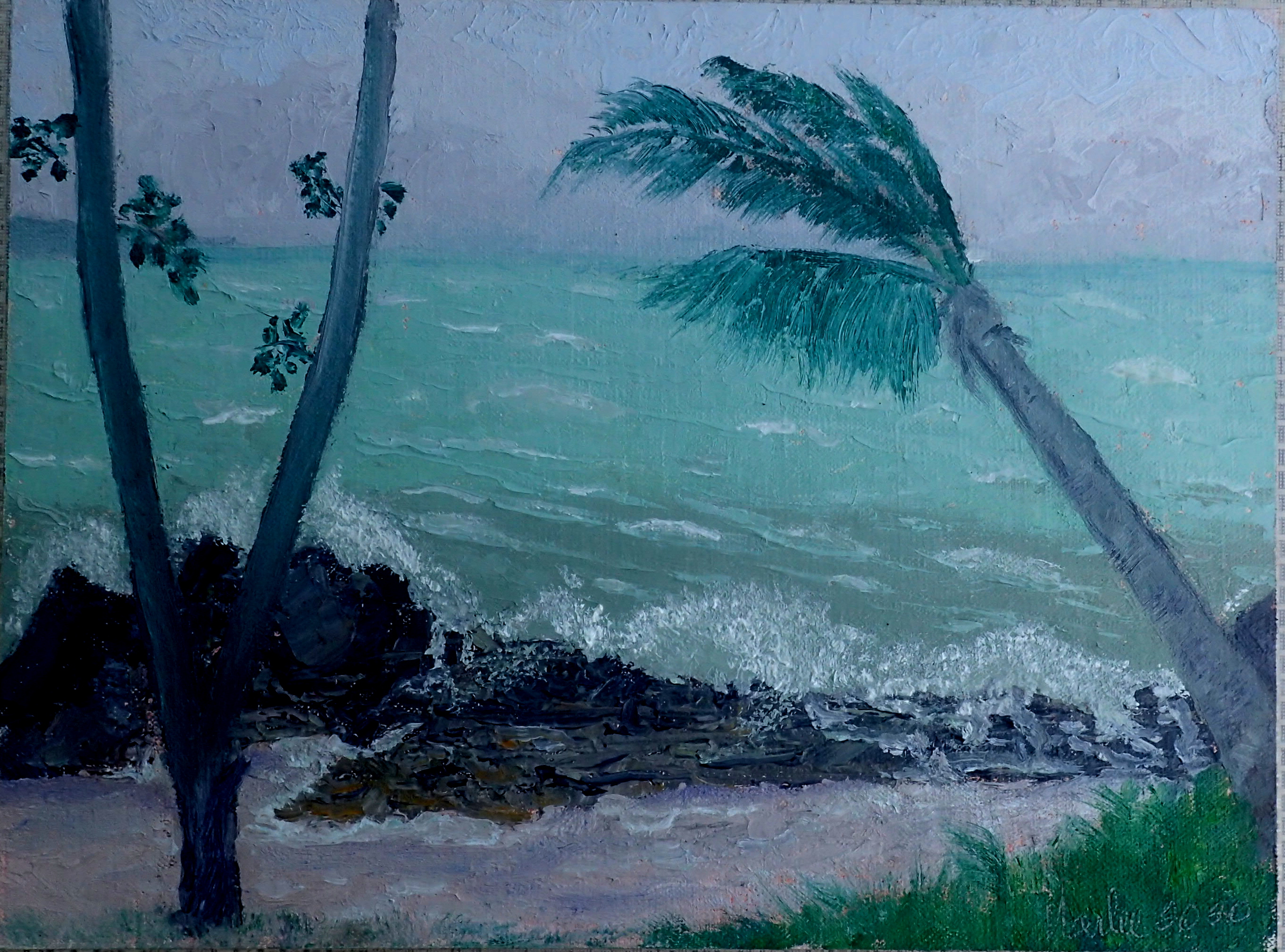 9x12 Original Oil on Linen Canvas © Marlee Mason As the first Hurricane of 2020 approached the Abacos we were spared a direct hit and experienced only tropical storm force winds.   These easterly win